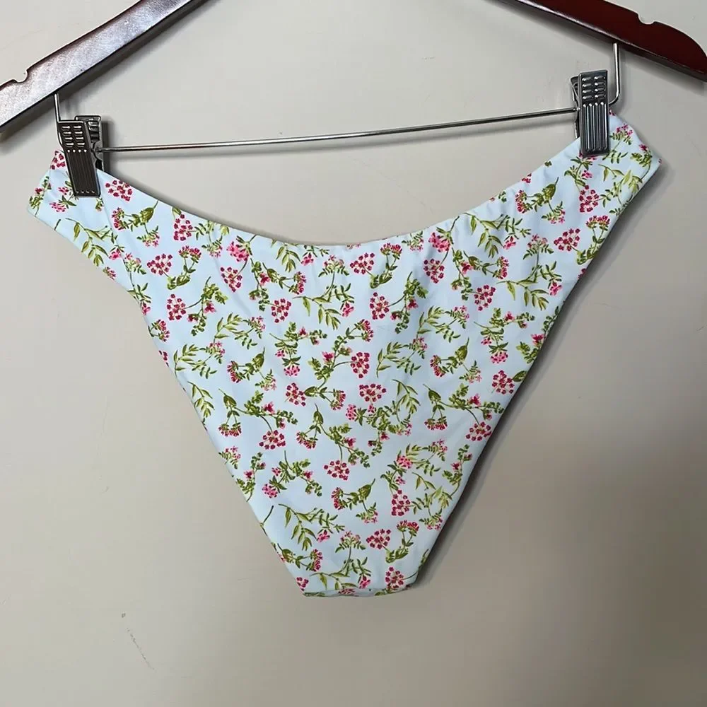 NWT J. Crew Curved-waist cheeky bikini bottom in cloud meadow floral Medium